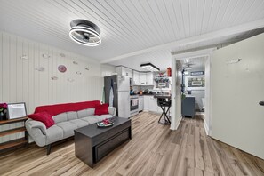 Smart TV, chimenea y libros 