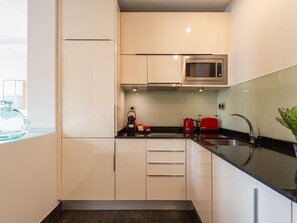 Fridge, microwave, dishwasher, coffee/tea maker
