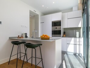 Fridge, microwave, oven, dishwasher
