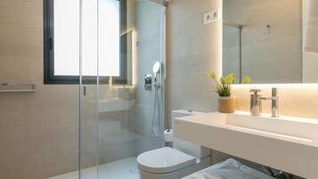 Ducha, secador de pelo y toallas