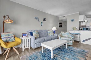 TV - Beachfront Condo | Pool, Elevator, Park, Deck + Ocean & Sound Views (North Topsail Beach)