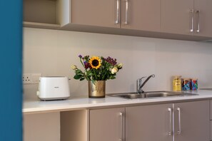 Frigorífico, microondas, horno y placa de cocina