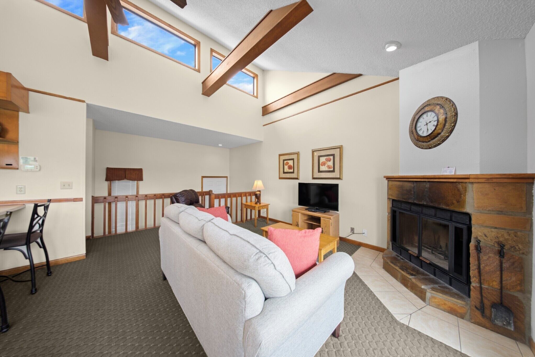 Fireplace, books, music library