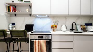 Fridge, microwave, oven, toaster