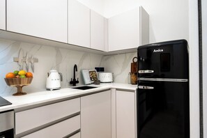 Fridge, microwave, oven, toaster