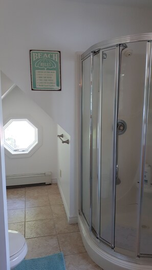 Shower, hair dryer, toilet paper