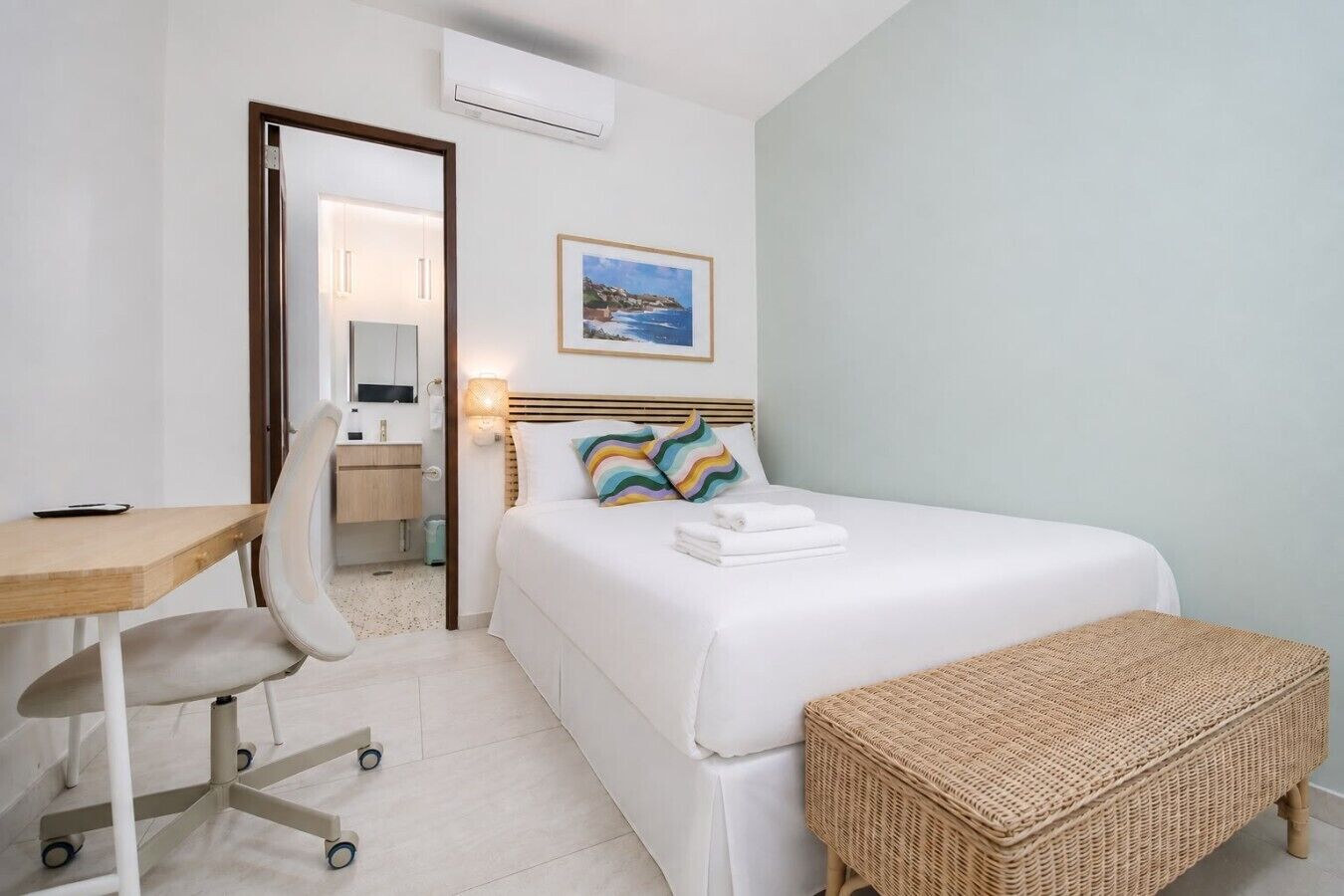 1 bedroom, desk, iron/ironing board, travel cot
