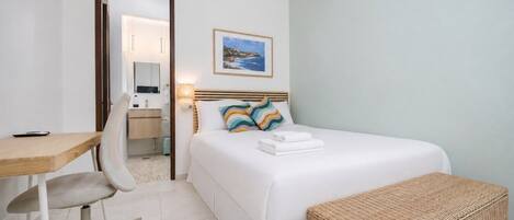 1 bedroom, desk, iron/ironing board, travel cot
