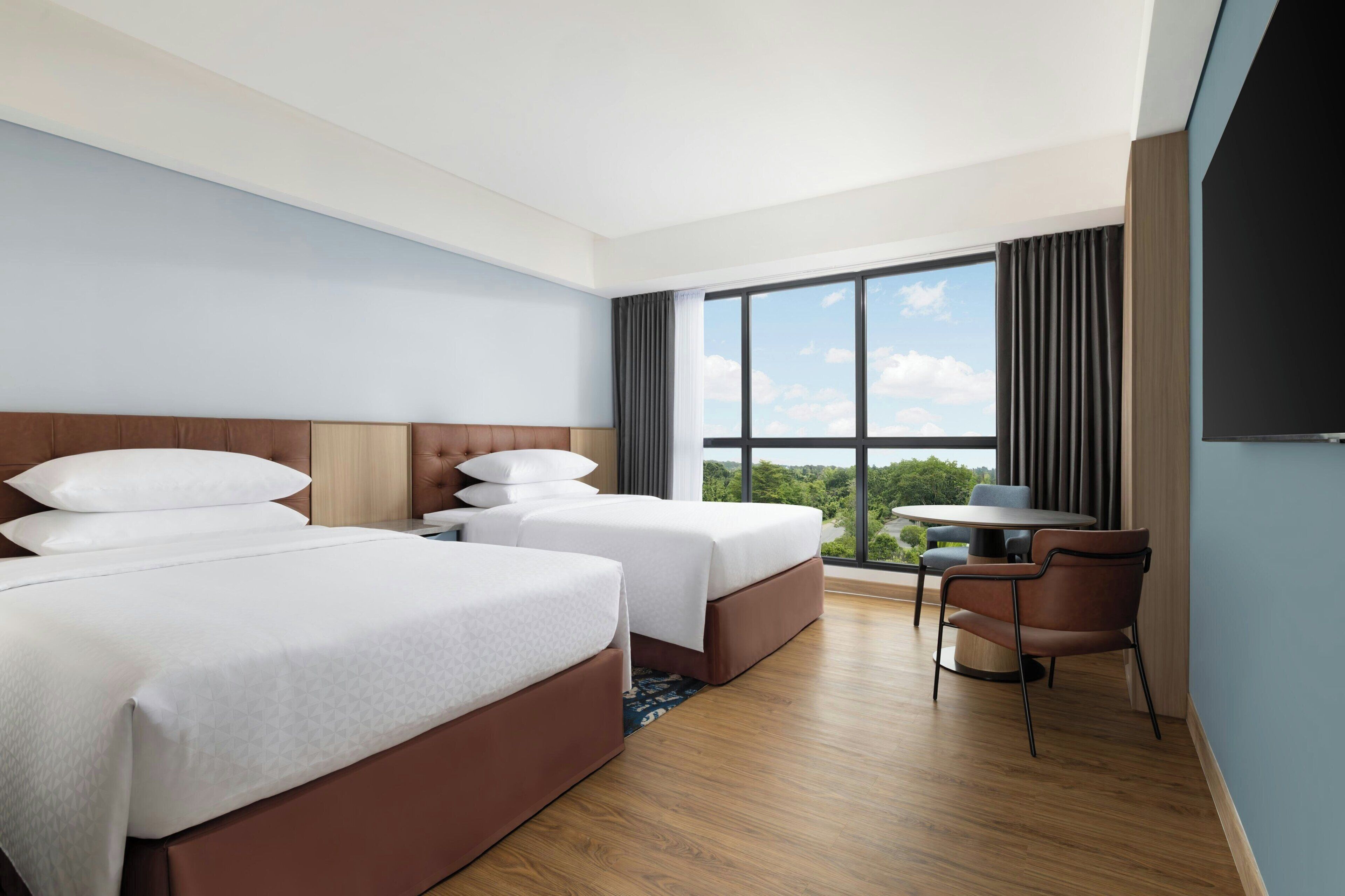 Deluxe Room, 2 Double Beds, City View | Premium bedding, minibar, in-room safe, desk