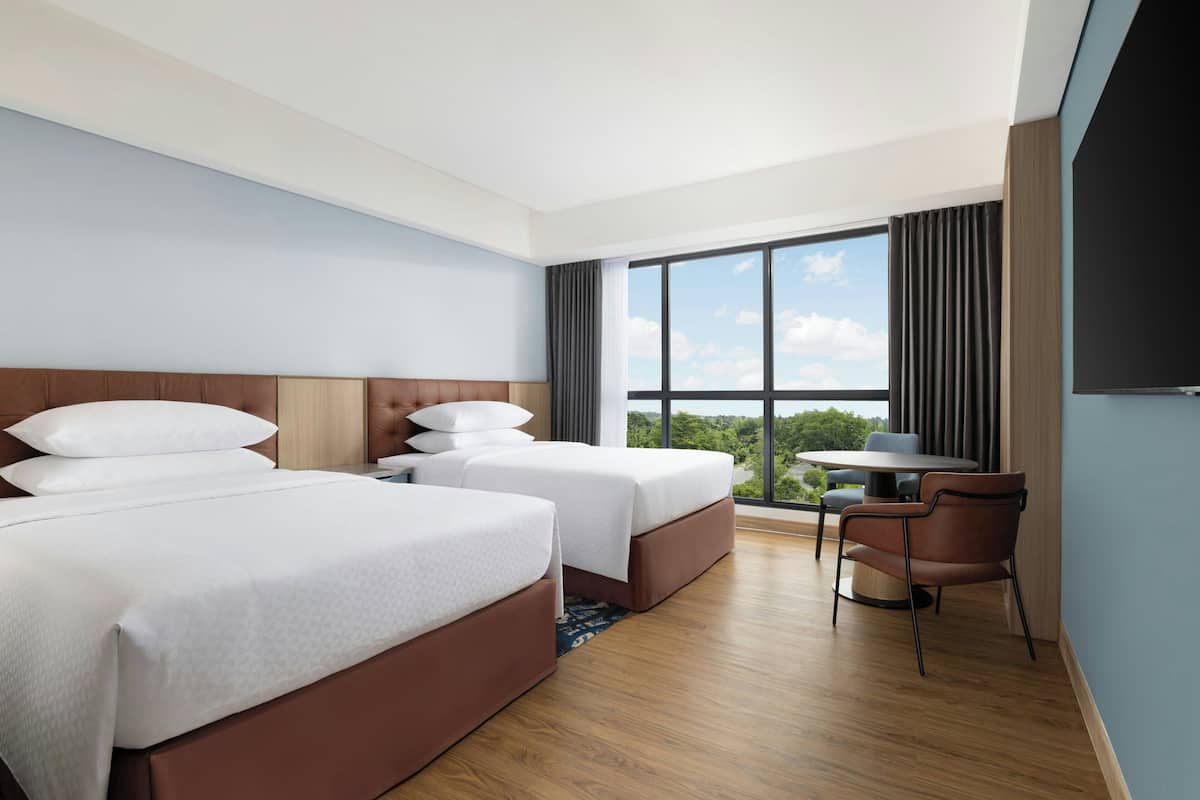 Deluxe Room, 2 Double Beds, City View | Premium bedding, minibar, in-room safe, desk