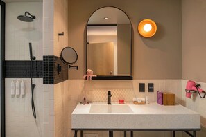 Room, 2 Queen Beds | Bathroom | Separate tub and shower, rainfall showerhead, hair dryer, towels - Moxy Tulum (Tulum)