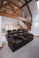 Flat-screen TV, fireplace