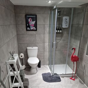 Dusche, Haartrockner, Handtücher, Seife