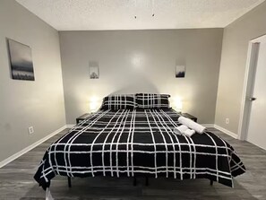 1 bedroom, desk, iron/ironing board, travel cot