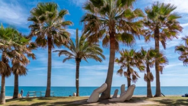 A beach with palm trees and a clear sky. - Happy Travel Daphne Higueron (Fuengirola)