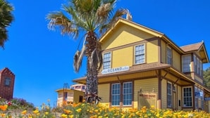 Un bâtiment jaune avec une enseigne indiquant « OCEANO » et « SERVICE PERDIDO, bureau 1904 ».