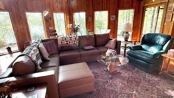 TV connectée, cheminée, livres