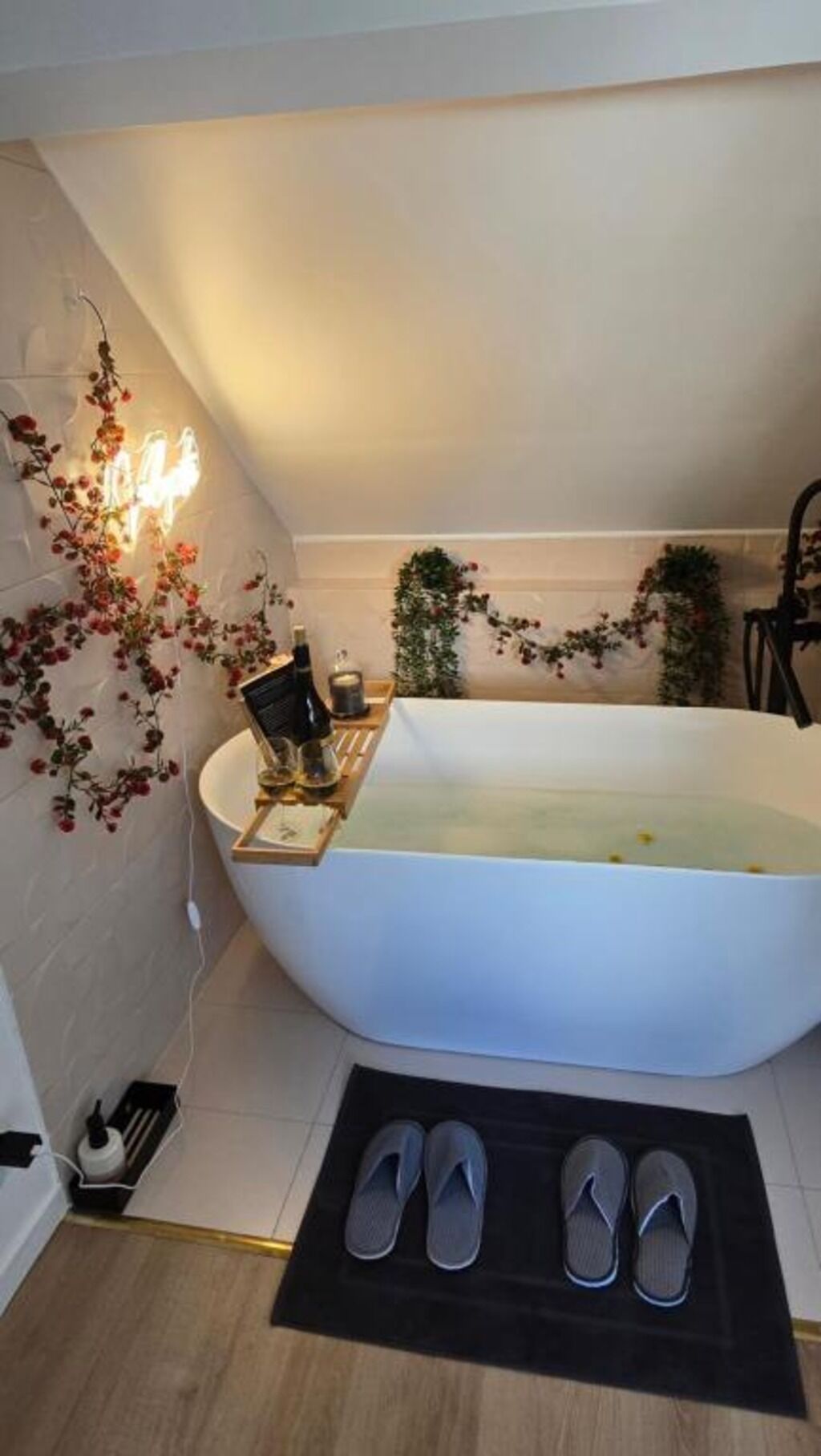 Secadora de cabello, toallas, jabón, papel de baño 