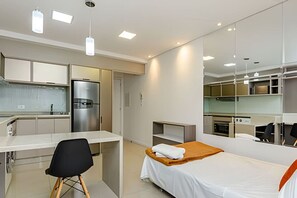 1 bedroom, desk, iron/ironing board, travel cot