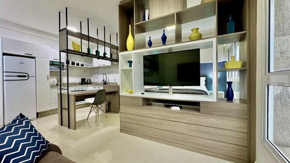 1 bedroom, desk, iron/ironing board, travel crib