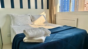 1 bedroom, desk, iron/ironing board, travel cot