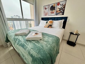 2 bedrooms, desk, iron/ironing board, travel crib