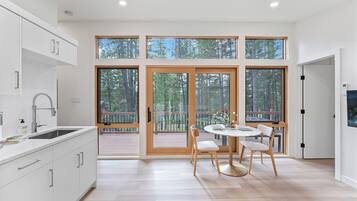 Fridge, microwave, cookware/dishes/utensils, spices