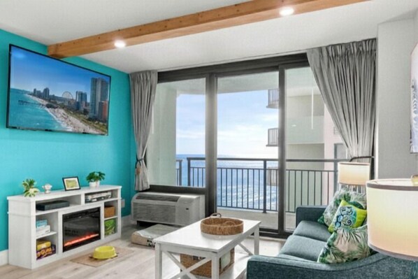 Smart TV, fireplace, offices, printers