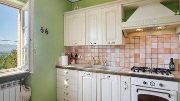 Fridge, oven, stovetop, coffee/tea maker