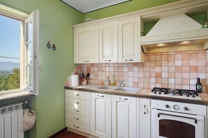 Fridge, oven, stovetop, coffee/tea maker