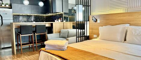 1 bedroom, desk, iron/ironing board, travel cot