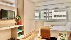 1 bedroom, desk, iron/ironing board, travel cot