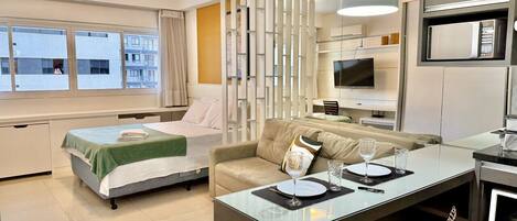 1 bedroom, desk, iron/ironing board, travel crib