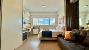 1 bedroom, desk, iron/ironing board, travel cot