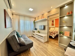 1 bedroom, desk, iron/ironing board, travel cot