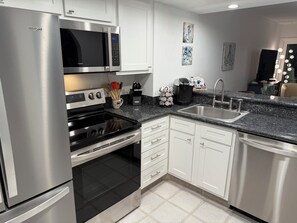 Microwave, oven, stovetop, dishwasher - Oceanfront 2-bdr Pet-Friendly Condo Delivers Stunning, Panoramic Ocean Views. (Galveston)
