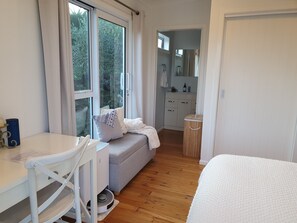 1 bedroom, desk, iron/ironing board, travel cot