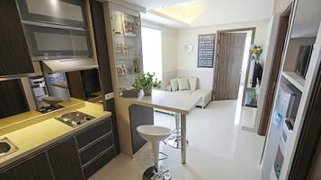 Apartamento superior, 2 quartos, cozinha, vista para a cidade | Cozinha privada | Produtos de limpeza biodegradáveis disponíveis