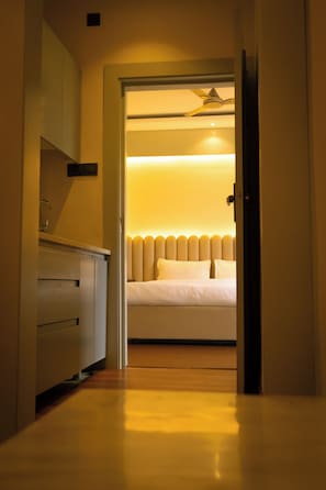 1 bedroom, desk, blackout drapes, iron/ironing board