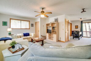 TV, fireplace, DVD player, foosball