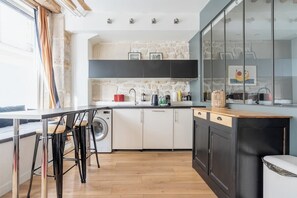 Microwave, stovetop, coffee/tea maker, toaster