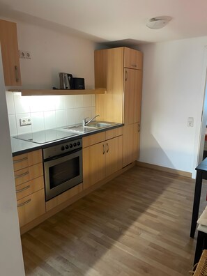 Fridge, stovetop, cookware/dishes/utensils