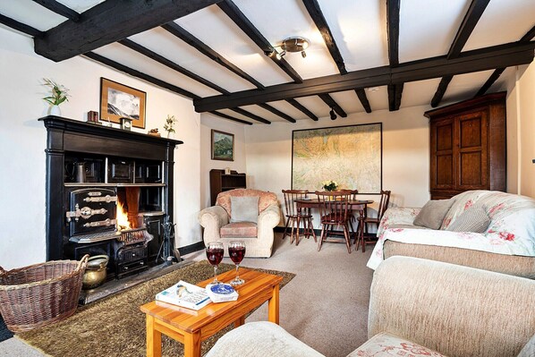 TV, fireplace