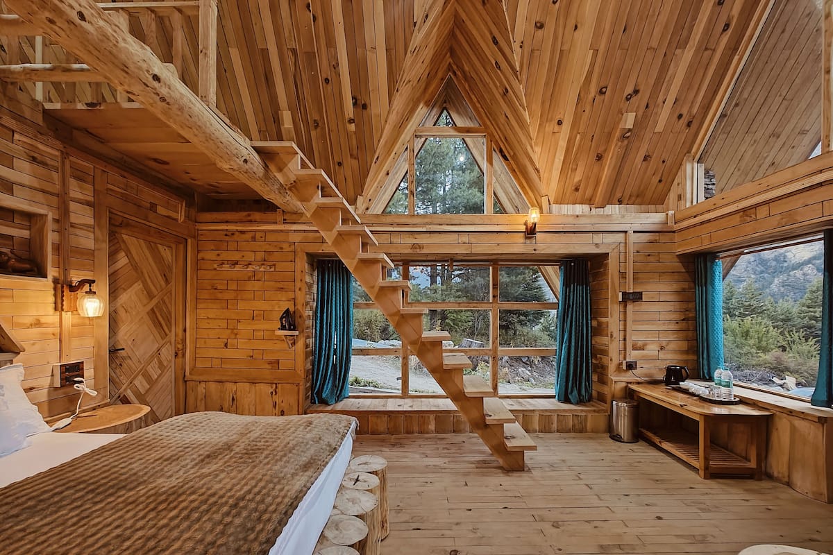 Superior Cabin, 2 Bedrooms, Patio, Mountain View | In-room safe, laptop workspace, blackout curtains, iron/ironing board