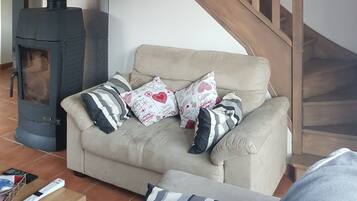 Cheminée, lecteur de DVD, baby-foot, table de tennis de table