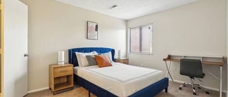 1 bedroom, desk, iron/ironing board, travel cot