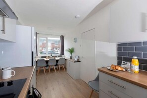 Fridge, microwave, oven, toaster