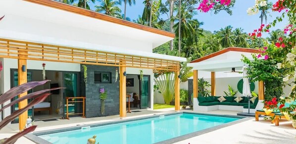 Pool - Serene 3-bedroom villa near Lamai Beach with private pool, sala, and lush garden (Maret)