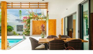 Outdoor dining - Serene 3-bedroom villa near Lamai Beach with private pool, sala, and lush garden (Maret)