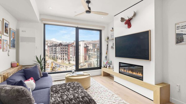 TV, fireplace